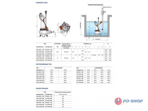 Насос фекальный Pedrollo VX 8/50-MF 10м кабеля